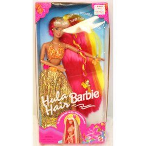 1996 Mattel Barbie Hula Hair Shimmer Skirt Pink Orange Hair Bikini Hawaii Joints
